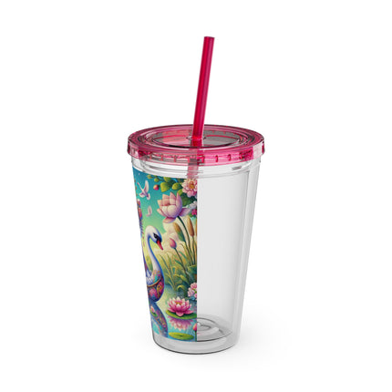 Geisha Kitten’s River Voyage Sunsplash Tumbler with Straw, 16oz