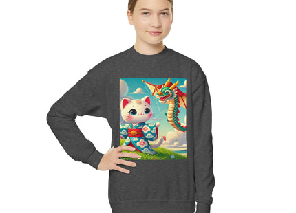 Geisha Kitten and the Dragon Kite Youth Crewneck Sweatshirt