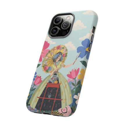 🌸🪞 The Floral Parasol Reflection Phone Case – Art Deco Garden Fantasy