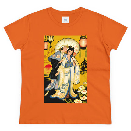 Golden Embrace: A Serene Moment of Love Women's Midweight Cotton Tee
