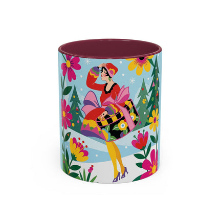 🌸🎄 Christmas In The Winter Garden Colorful Mug – Whimsical Holiday Fantasy