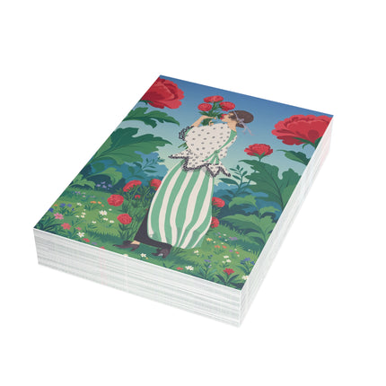 🌹🌿 The Scarlet Rose Garden Postcards With Envelopes – Art Deco Floral Whimsy