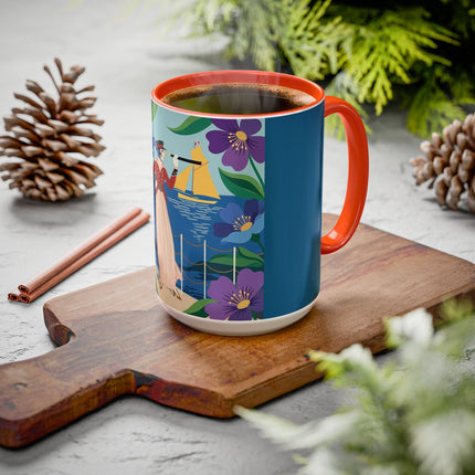 The Lady Of The Golden Horizon Colorful Mugs – Art Deco Coastal Elegance