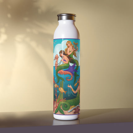 Three Mermaids with Strings of Pearls by Carlo Chiostri Slim Water Bottle