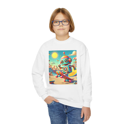 Skate Park Robot Youth Crewneck Sweatshirt – Energy, Motion & Retro-Futuristic Fun