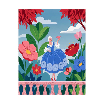 🌸🪭 The Lady Of The Grand Flower Terrace Matte Vertical Poster – Art Deco Floral Elegance