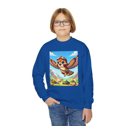 Red-Tailed Hawk in Battle Youth Crewneck Sweatshirt – Flight, Focus & Fearless Energy
