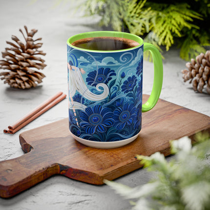 💙🌸 The Sapphire Wind Dancer Colorful Mug – Art Deco Floral Fantasy