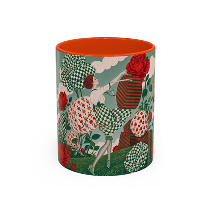 🌹💚 The Scarlet Rose Checkerboard Garden Colorful Mug – Art Deco Floral Whimsy