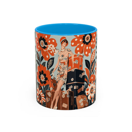 🧳🌼 The Grand Floral Voyage Colorful Mug – Art Deco Travel Elegance