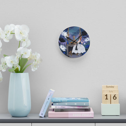 🕯️🌙 The Lady Of The Midnight Mirror Acrylic Wall Clock – Art Deco Floral Elegance