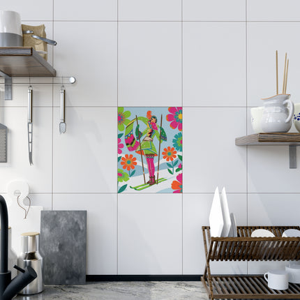 🎿🌸 The Winter Flower Adventurer Ceramic Tile – Colorful Alpine Fantasy