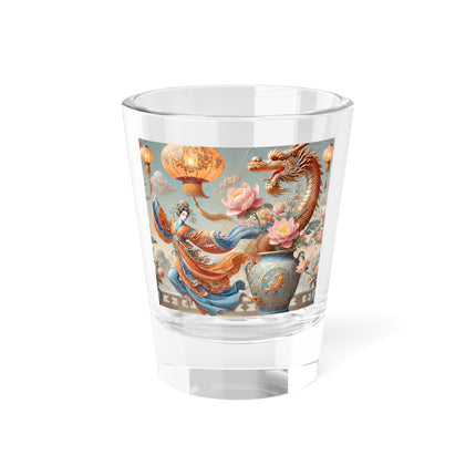 Golden Dragon & Lantern Lady Shot Glass – Imperial Dragon & Elegant Harmony