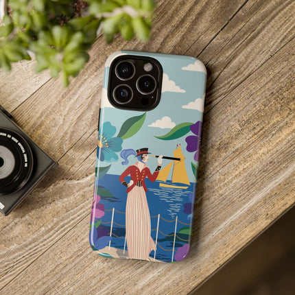 🌊🔭 The Lady Of The Seaside Lookout Phone Case – Art Deco Nautical Adventure
