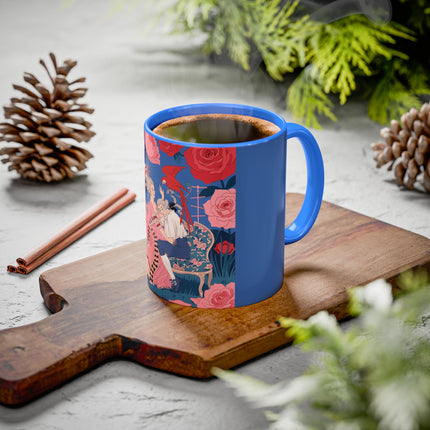 The Lady And The Scarlet Macaw Colorful Mugs – Art Deco Floral Elegance