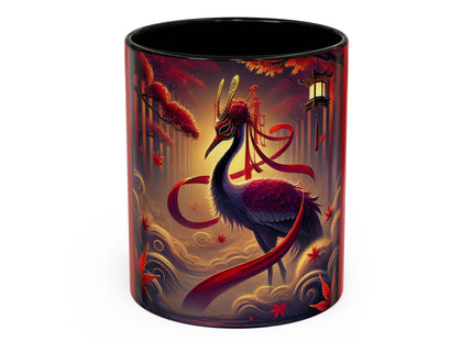 Regal Crimson Crane in the Autumn Mist Colorful Mugs (11oz, 15oz)
