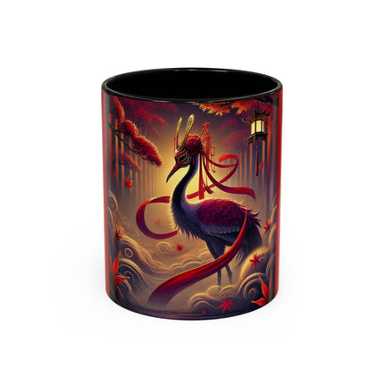 Regal Crimson Crane in the Autumn Mist Colorful Mugs (11oz, 15oz)