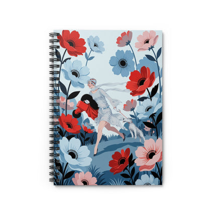 🌺🐕 The Lady Of The Windblown Garden Spiral Notebook – Art Deco Floral Adventure