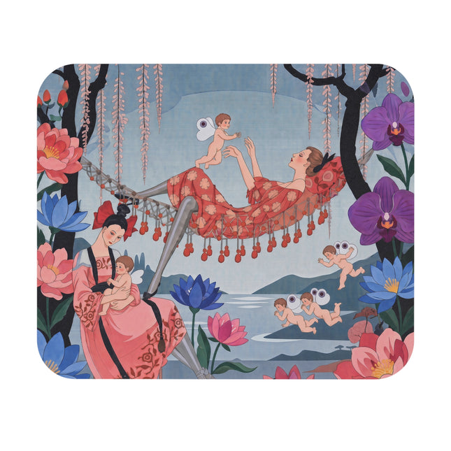 🌸🪽 The Garden Of Little Cupids Mouse Pad – Art Deco Floral Fantasy