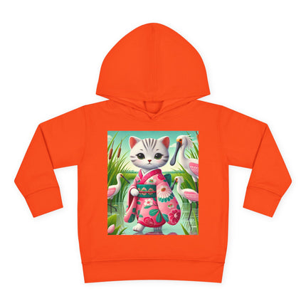 Geisha Kitten Strolls Among the Spoonbills Toddler Pullover Fleece Hoodie