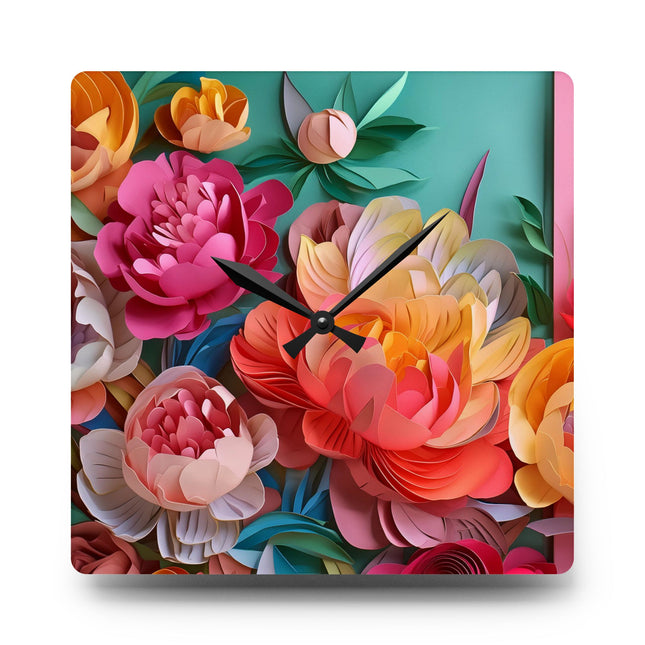 Peonies in Full Bloom Acrylic Wall Clock, Round and Square