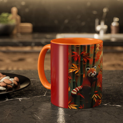 Red Panda at an Autumn Bamboo Grove Colorful Mugs (11oz, 15oz)