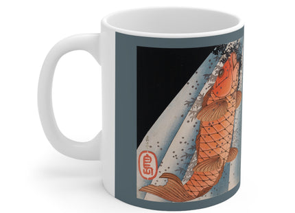 Carp Swimming up a Waterfall by Yashima Gakutei Ceramic Mug 11oz