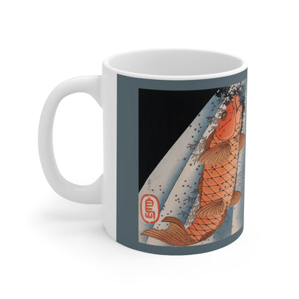 Carp Swimming up a Waterfall by Yashima Gakutei Ceramic Mug 11oz