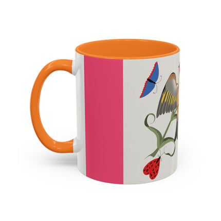 Goldfinch & Pink Flowers Colorful Mugs – Vibrant Spring & Bold Beauty