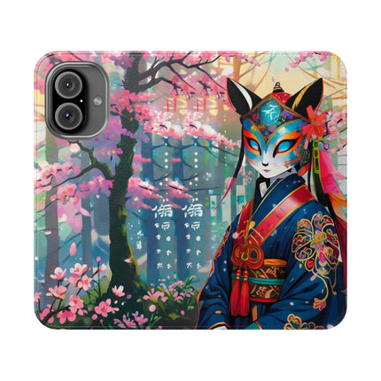 🦊⚔️ Cyberpunk Samurai Maiden Flip Case – Neon Grace & Warrior Courage
