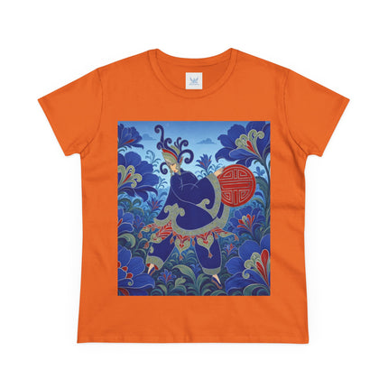 💙🌺 The Imperial Blue Garden Cotton Tee – Art Deco Oriental Elegance