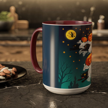 🐈‍⬛🎃 The Flying Black Cats Of Halloween Colorful Mug – Whimsical Storybook Charm