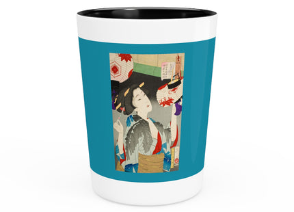 Looking Observant; The Appearance of a Kyoto Waitress of the Meiji Era by Tsukioka Yoshitoshi Ceramic Shot Glass