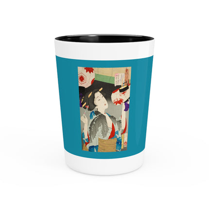 Looking Observant; The Appearance of a Kyoto Waitress of the Meiji Era by Tsukioka Yoshitoshi Ceramic Shot Glass