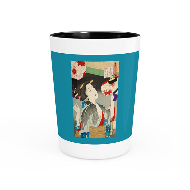 Looking Observant; The Appearance of a Kyoto Waitress of the Meiji Era by Tsukioka Yoshitoshi Ceramic Shot Glass