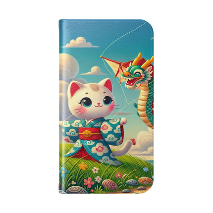 🪁🐉 Geisha Kitten and the Dragon Kite Flip Case – Joyful Flight & Dragon Spirit