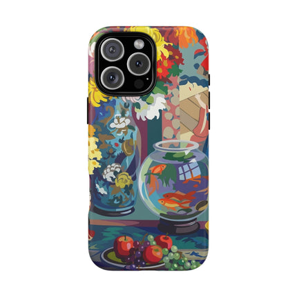 Floral Fishbowl Still Life Phone Case – Vibrant Harmony & Colorful Life