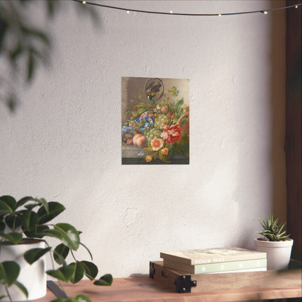 Still Life With Flowers, Fruit, A Great Tit And A Mouse by Herman Henstenburgh Fine Art Posters