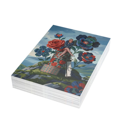 🏌️‍♀️🌹 The Lady Of The Highland Links Greeting Card – Art Deco Golf & Floral Fashion