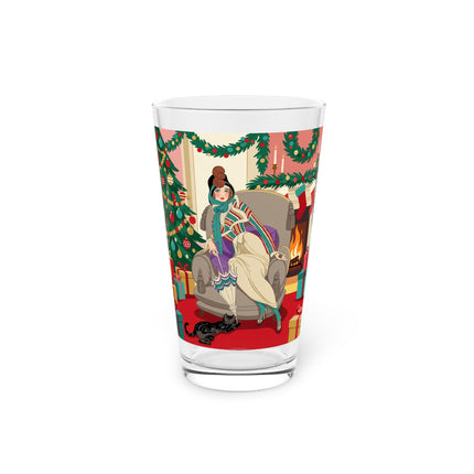 🖤🔥 The Lady Of The Christmas Hearth Pint Glass – Art Deco Holiday Elegance