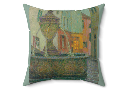 La Fontaine, Saint-Paul De Vence by Henri Le Sidaner Spun Polyester Square Pillow