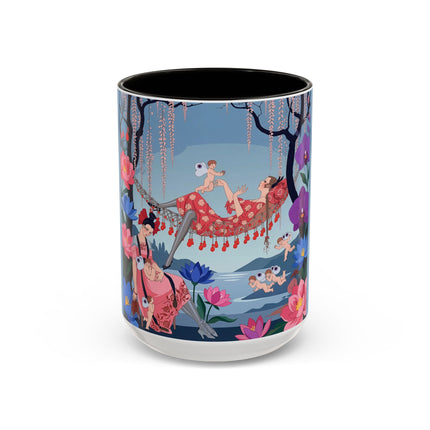 The Ladies Of The Enchanted Hammock Colorful Mugs – Art Deco Whimsical Garden Elegance