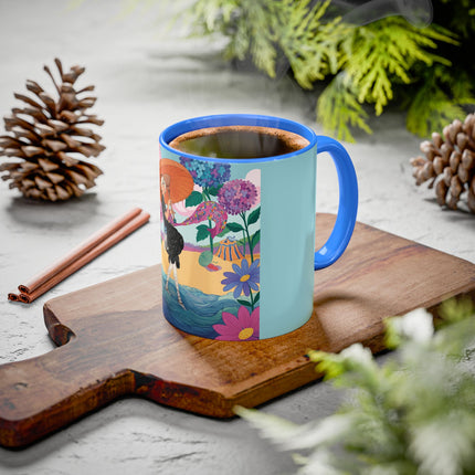 The Lady Of The Coral Parasol Colorful Mugs – Art Deco Coastal Elegance