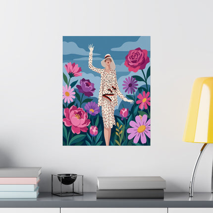 🌸👒 The Lady Of The Grand Flower Garden Matte Vertical Poster – Art Deco Fashion Illustration