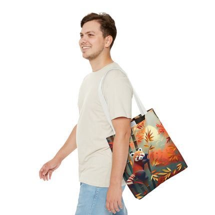 Red Panda at an Autumn Bamboo Grove Tote Bag (AOP)
