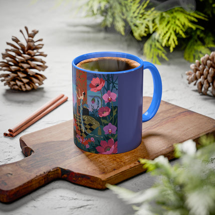 The Lady And The Midnight Birdcage Colorful Mugs – Art Deco Botanical Elegance