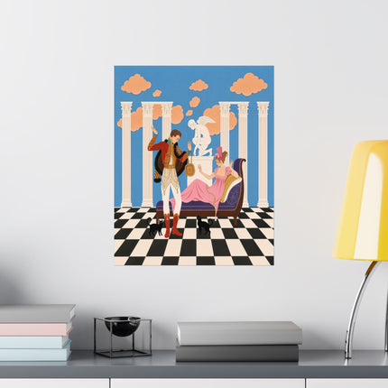 🎭🐈 The Masquerade Of The Black Cats Matte Vertical Poster – Art Deco Neoclassical Whimsy