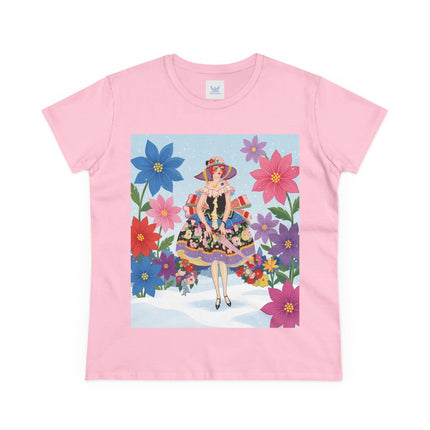 🌸❄️ The Winter Blossom Belle Cotton Tee – Art Deco Floral Fantasy