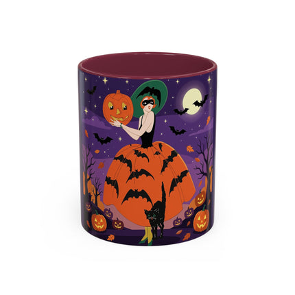 🎃🌕 The Pumpkin Moon Enchantress Colorful Mug – Elegant Halloween Masquerade
