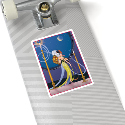 Smoke and Secrets: A Glamorous Encounter in Prohibition Era Kiss-Cut Stickers (4 Sizes)